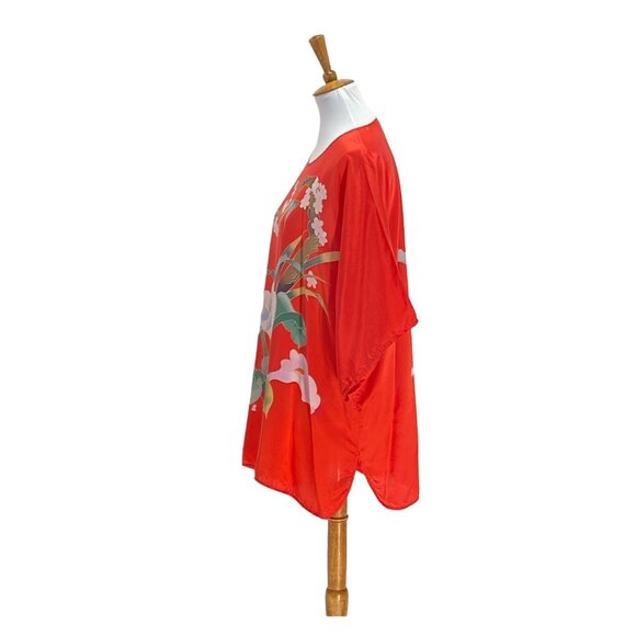 Silk Floral Kimono Red One Size Vintage - Picture 8 of 11